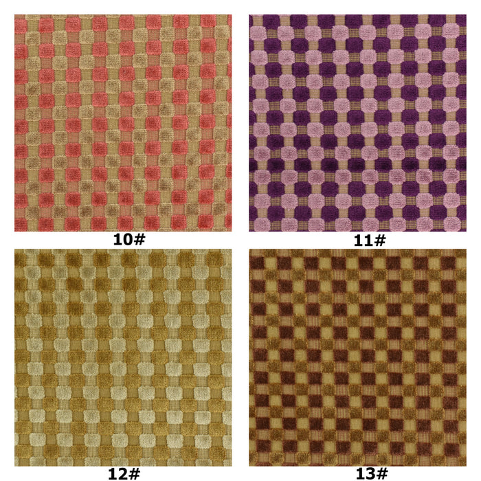 Heavy Weight Checkerboard Geometric Raised Cut Velvet Upholstery Fabric For Chair|Multi-Colored Green Pink Checkered Velvet Fabric For Couch