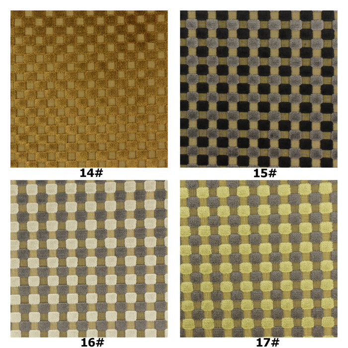 Heavy Weight Checkerboard Geometric Raised Cut Velvet Upholstery Fabric For Chair|Multi-Colored Green Pink Checkered Velvet Fabric For Couch