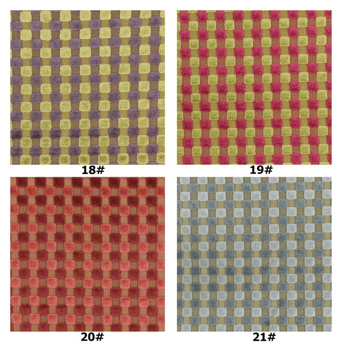 Heavy Weight Checkerboard Geometric Raised Cut Velvet Upholstery Fabric For Chair|Multi-Colored Green Pink Checkered Velvet Fabric For Couch