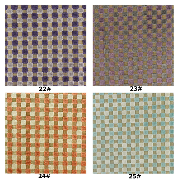 Heavy Weight Checkerboard Geometric Raised Cut Velvet Upholstery Fabric For Chair|Multi-Colored Green Pink Checkered Velvet Fabric For Couch
