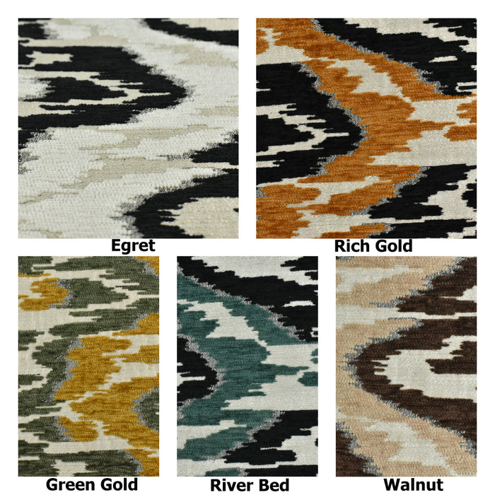 Heavyweight Vintage Black White Beige Wavy Ikat Pattern Chenille Woven Upholstery Fabric For Chair|Raised Abstract Geometric Jacquard Fabric