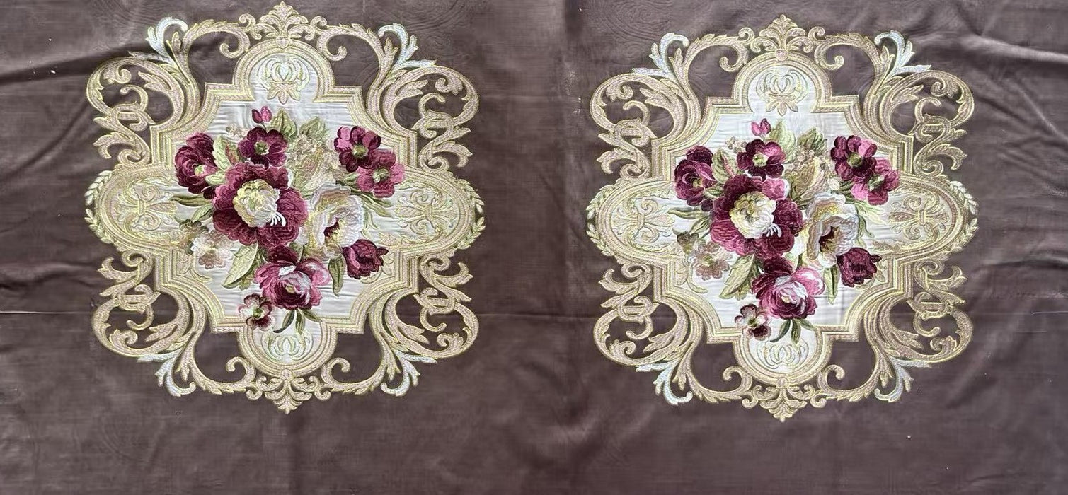 CLEARANCE SALE!Antique Red Gold Green Embroidered Floral on Olive Cut Velvet Upholstery Fabric|Heavy Large Alabaster Rose Fabric for Chairs