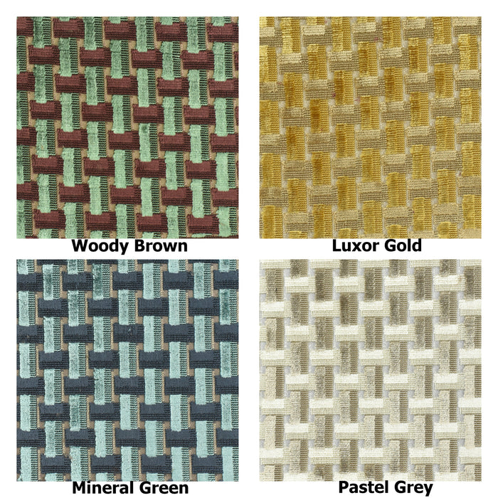 Heavy Weight Interlaced Rectangle Cut Velvet Upholstery Fabric For Chair|Green and Woody Brown Raised Geometric Furniture Fabric For Sofa