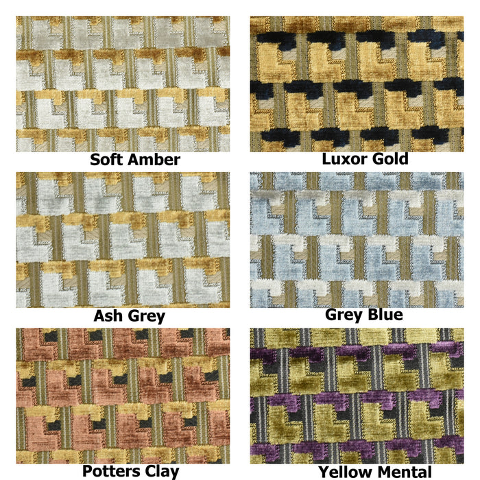 Heavy Weight Gold Black Geometric Cut Velvet Upholstery For Chair|Retro Modern Plushed Raised Blocks Woven Fabric For Sofa Couch Pillow
