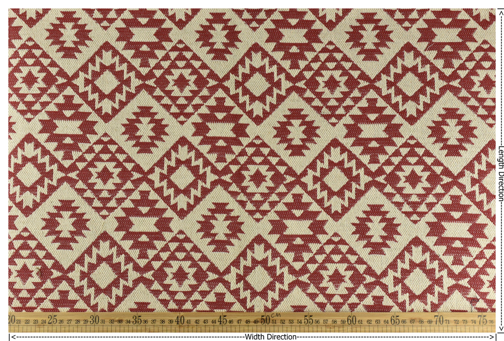 Heavy Weight Vintage Cotton Blend Ethnic Aztec Pattern Geometric Upholsetry Fabric For Chair|Red/Brown/Cream Tribal Woven Fabric For Curtain