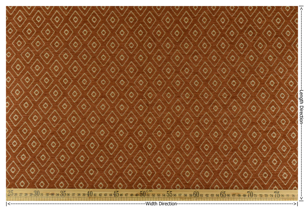 Mid Century Modern Rust Brown Vintage Geometric Chenille Upholstery Fabric For Chair Curtain|Small Diamond Pattern Furniture Reupholstery