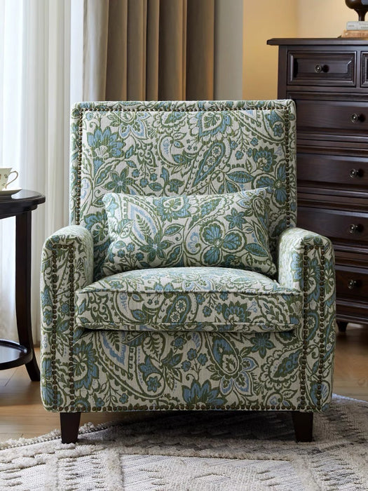 Heavy Linen Blend Turquoise Green Blue Paisley Floral Jacquard Upholstery Fabric|Floral Farmhoue Decor Fabric For Dining Chair Pillow Bench