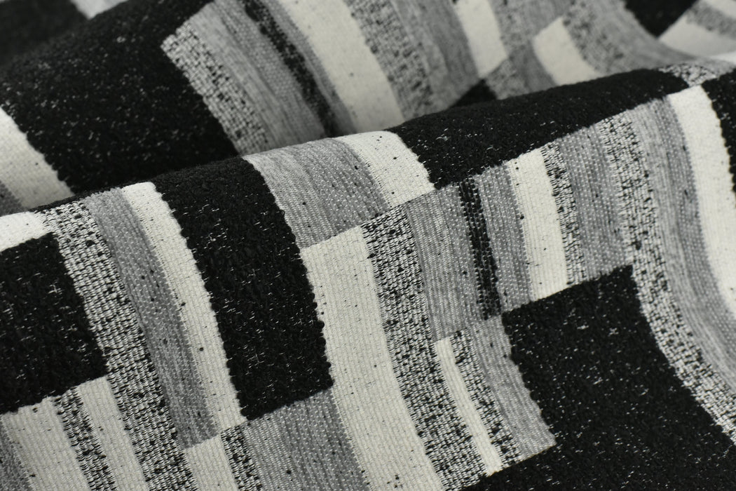 Black and White Grey Abstract Woven Geometric Boucle Upholstery Fabric By Yard For Chairs|Large Scale Heavy Weight Furniture Fabric For Sofa