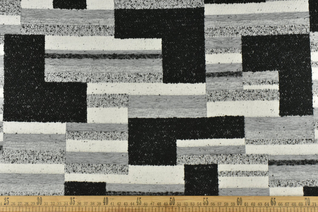 Black and White Grey Abstract Woven Geometric Boucle Upholstery Fabric By Yard For Chairs|Large Scale Heavy Weight Furniture Fabric For Sofa