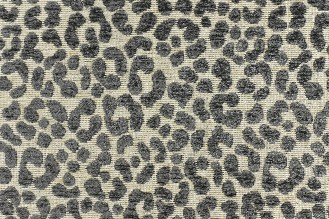 Designer Heavy Weight Linen Blend Cream Blue Chenille Leopard Jacquard Textured Upholstery Fabric|Animal Skin Geometric Woven Decor Fabric Steel Grey