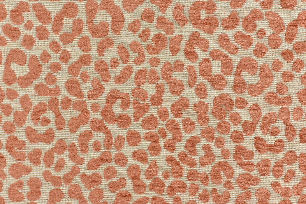 Designer Heavy Weight Linen Blend Cream Blue Chenille Leopard Jacquard Textured Upholstery Fabric|Animal Skin Geometric Woven Decor Fabric Coral