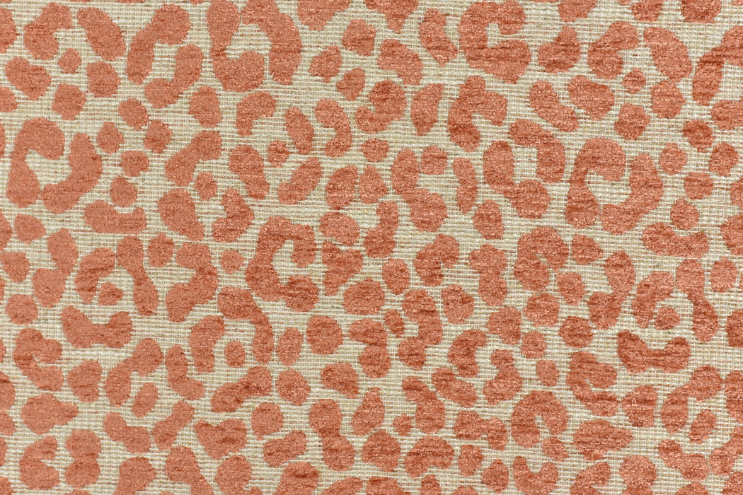 Designer Heavy Weight Linen Blend Cream Coral Chenille Leopard Jacquard Textured Upholstery Fabric|Animal Skin Geometric Woven Decor Fabric