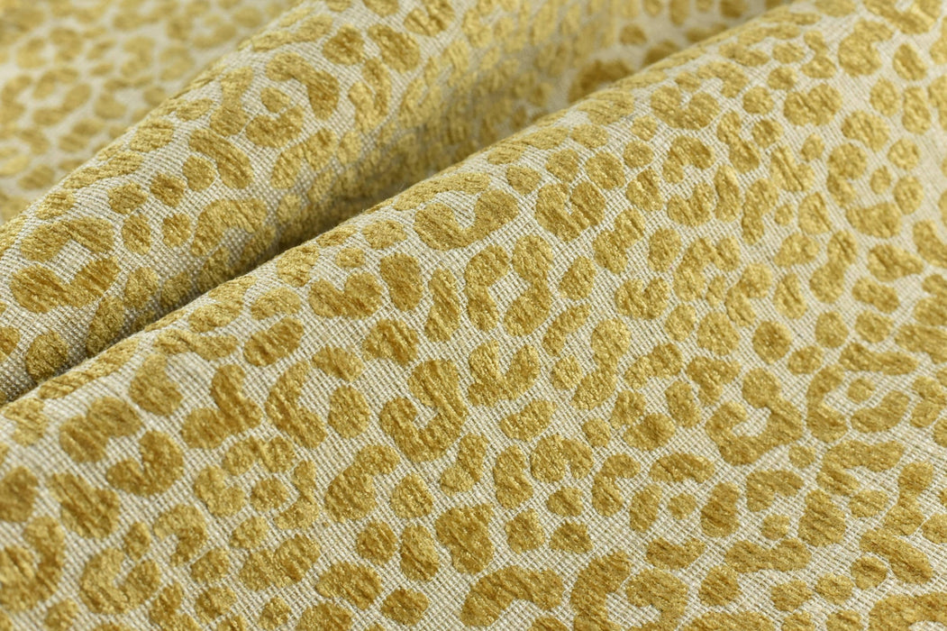 Designer Heavy Weight Linen Blend Cream Gold Chenille Leopard Jacquard Textured Upholstery Fabric|Animal Skin Geometric Woven Decor Fabric