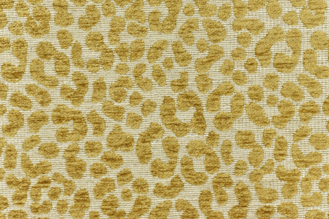 Designer Heavy Weight Linen Blend Cream Gold Chenille Leopard Jacquard Textured Upholstery Fabric|Animal Skin Geometric Woven Decor Fabric