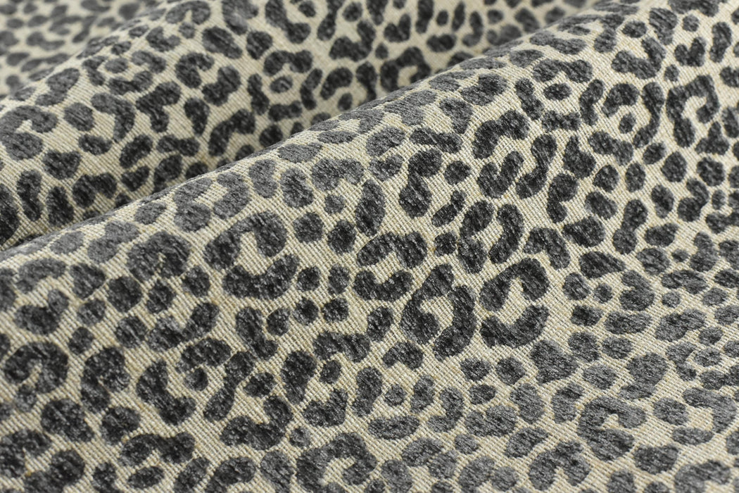 Designer Heavy Weight Linen Blend Cream Grey Chenille Leopard Jacquard Textured Upholstery Fabric|Animal Skin Geometric Woven Decor Fabric