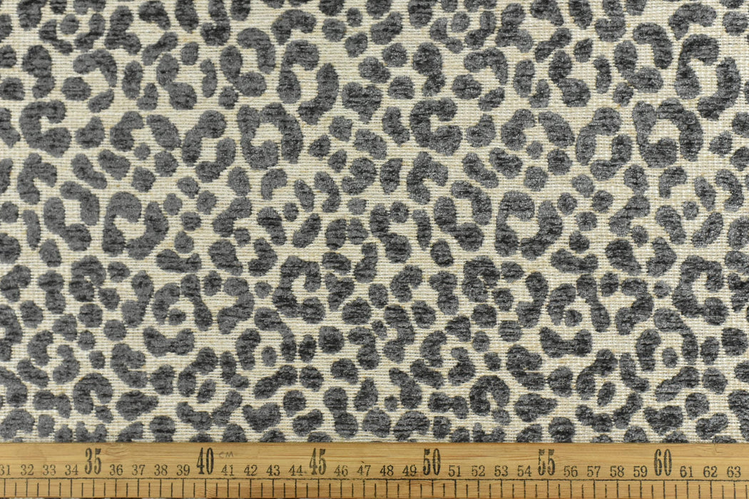 Designer Heavy Weight Linen Blend Cream Grey Chenille Leopard Jacquard Textured Upholstery Fabric|Animal Skin Geometric Woven Decor Fabric