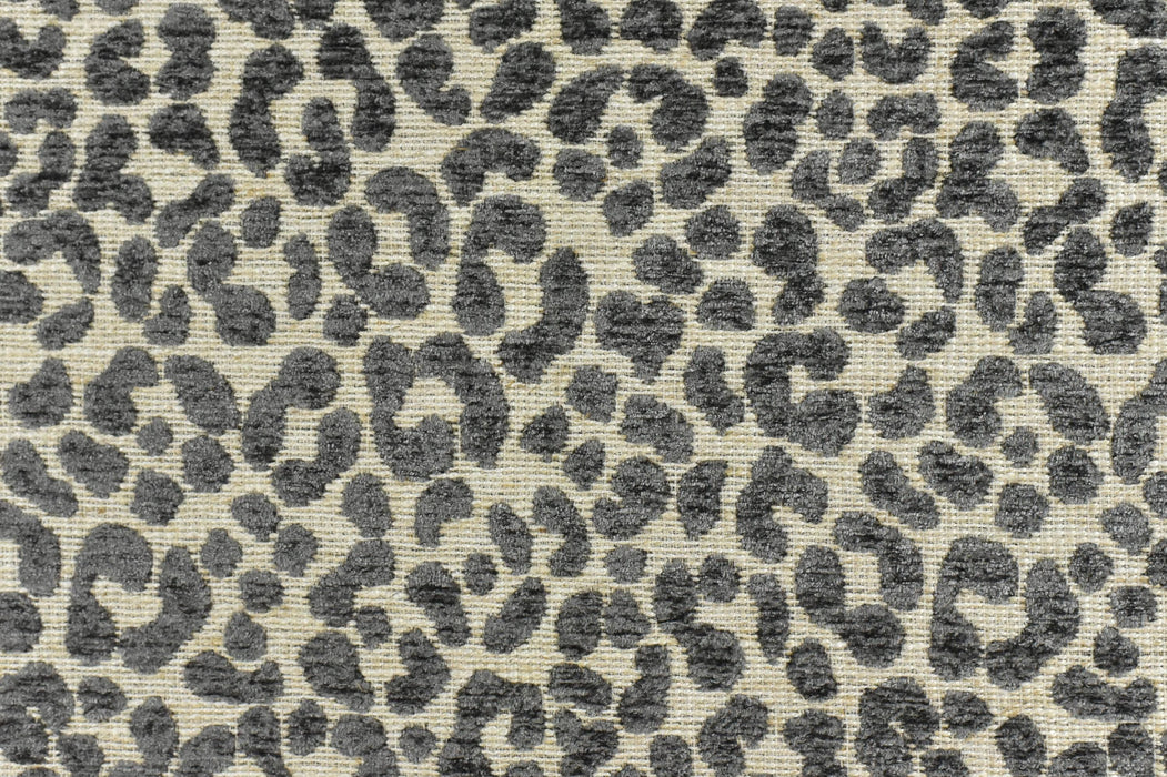 Designer Heavy Weight Linen Blend Cream Grey Chenille Leopard Jacquard Textured Upholstery Fabric|Animal Skin Geometric Woven Decor Fabric