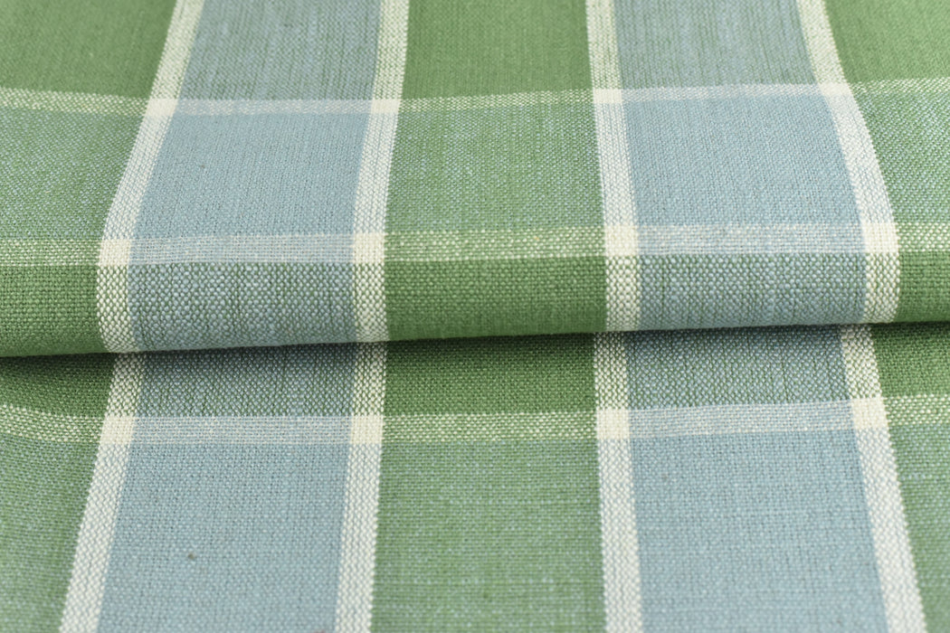 Heavyweight Linen Blend Vintage Blue Green Bafflalo Check Farmhouse Upholstery Fabric For Chairs Seat Cushion|Cream Red Check Pattern Fabric