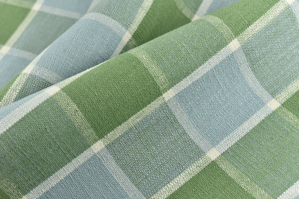Heavyweight Linen Blend Vintage Blue Green Bafflalo Check Farmhouse Upholstery Fabric For Chairs Seat Cushion|Cream Red Check Pattern Fabric