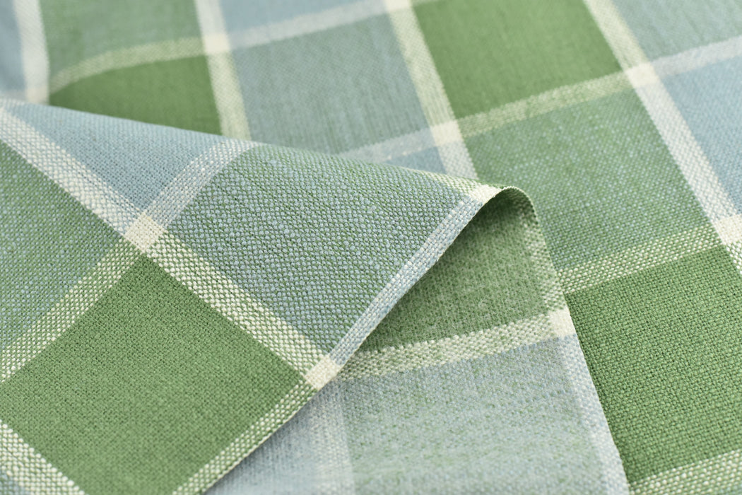 Heavyweight Linen Blend Vintage Blue Green Bafflalo Check Farmhouse Upholstery Fabric For Chairs Seat Cushion|Cream Red Check Pattern Fabric