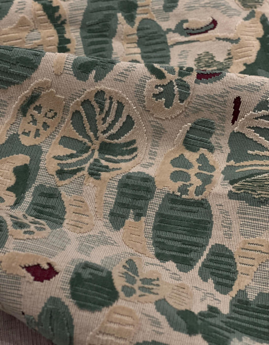 Heavy Duty Floral Jacquard Linen Tencel Blend Water Lily Raised Cut Velvet Upholstery Fabric For Chair|Lotuses Leaf Fabric For Sofa Pillow