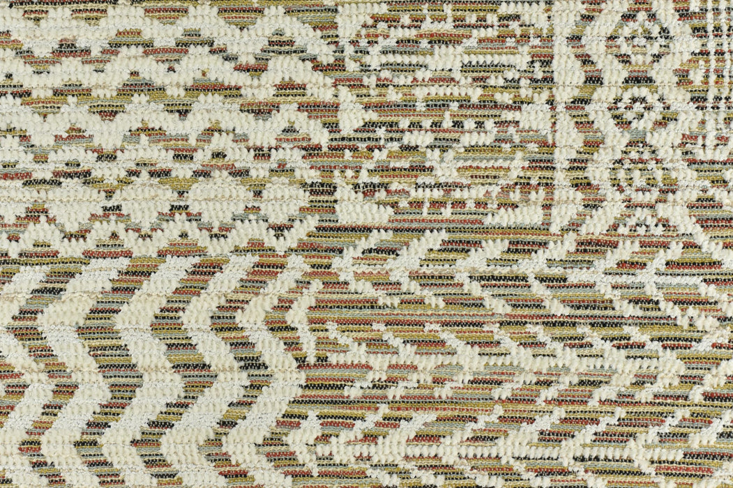 Heavy Weight Abstract Geometric Cream Chenille With Multi Colored Stripe Jacquard Upholstery Fabric For Chair Bench