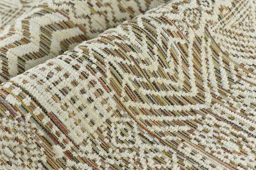 Heavy Weight Abstract Geometric Cream Chenille With Multi Colored Stripe Jacquard Upholstery Fabric For Chair Bench