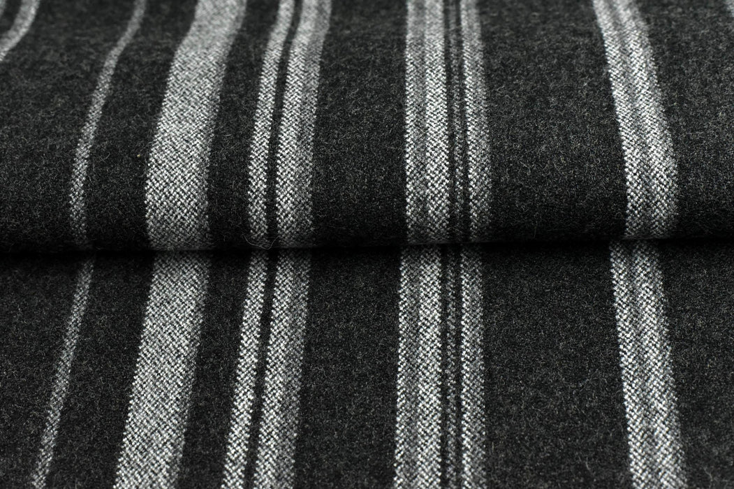 Heavy Weight Black and Grey Striped Wool Blend Upholstery Fabric For Chair(87%Wool)|Multi Colored Striped Furniture Fabric Drapery Fabric