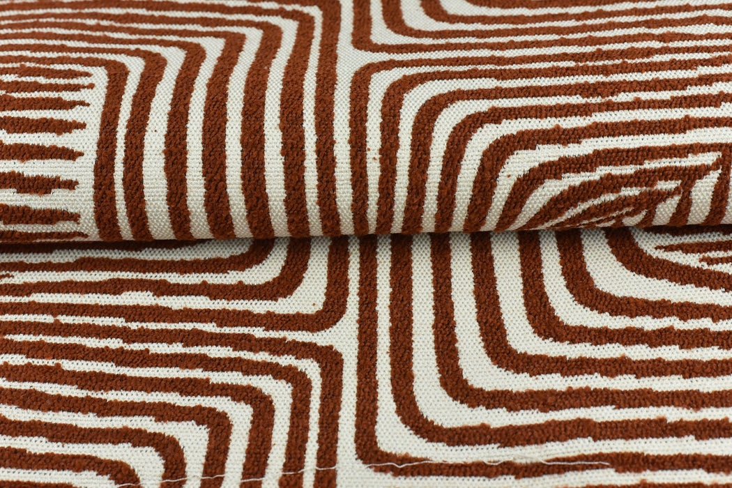 Heavy Weight Burnt Orange Abstract Geometric Woven Upholstery Fabric For Chair Pillow|Stripe Jacquard Large Pattern Fabric For Cushion Bench