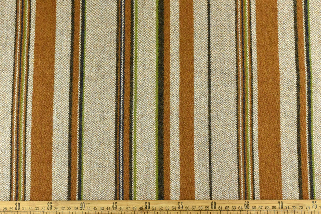 Heavy Weight Gold Brown Striped Wool Blend Upholstery Fabric For Chair(87%Wool)|Multi Colored Stripe Blue Green Fabric For Drapery Curtain Gold Brown