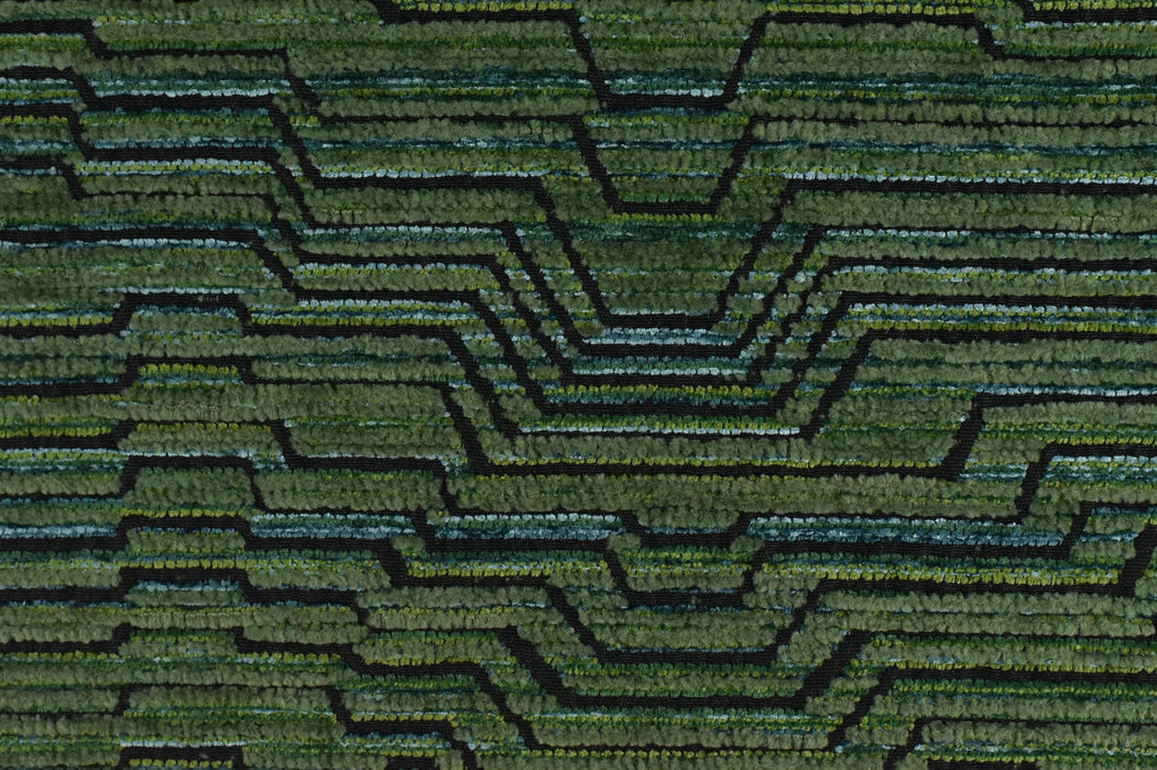 Heavy Weight Moss Green Stripe Jacquard Chenille Upholstery Fabric|Designer Modern Abstract Geometric Fabric For Dining Chair Bench Pillow