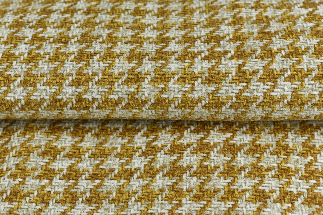 Heavy Weight Musturd Yellow Houndstooth Plaid Upholstery Fabric For Chair Couch|Mid-Century Modern Geometric Check Furniture Fabric-740GSM