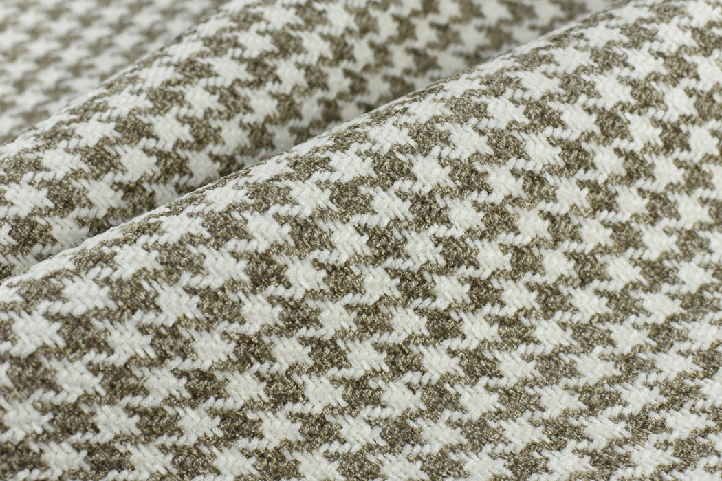 Heavy Weight Oxford Tan Houndstooth Plaid Upholstery Fabric For Chair Couch|Mid-Century Modern Geometric Check Furniture Fabric-740GSM