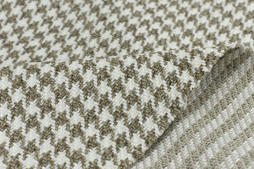 Heavy Weight Oxford Tan Houndstooth Plaid Upholstery Fabric For Chair Couch|Mid-Century Modern Geometric Check Furniture Fabric-740GSM