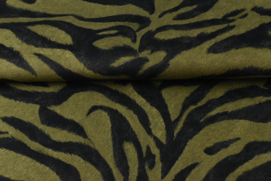 Heavy Weight Soft Velvet Tiger Print Black Olive Upholstery Fabric|Animal Print Tiger Skin Stripe Fabric For Chair Bench Ottoman Headboard