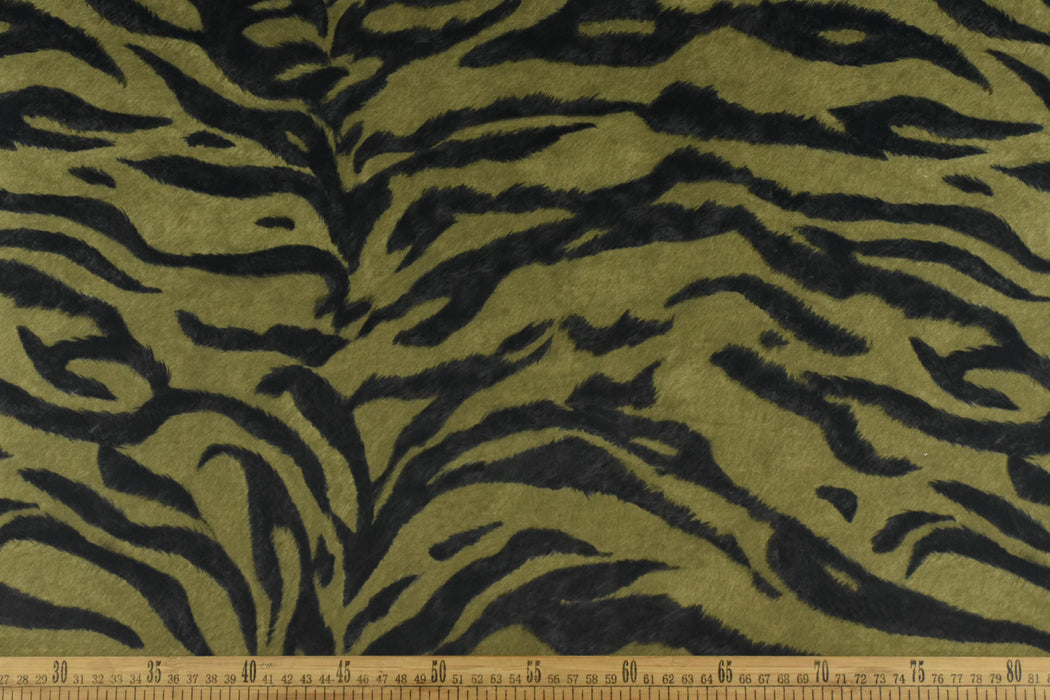 Heavy Weight Soft Velvet Tiger Print Black Olive Upholstery Fabric|Animal Print Tiger Skin Stripe Fabric For Chair Bench Ottoman Headboard