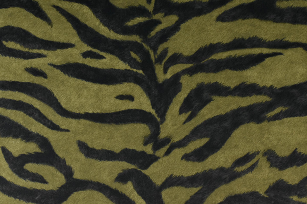 Heavy Weight Soft Velvet Tiger Print Black Olive Upholstery Fabric|Animal Print Tiger Skin Stripe Fabric For Chair Bench Ottoman Headboard