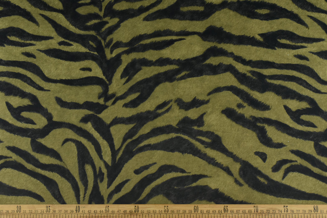 Heavy Weight Soft Velvet Tiger Print Upholstery Fabric|Black White Animal Print Tiger Skin Stripes Fabric For Chair Bench Ottoman Headboard Black Olive