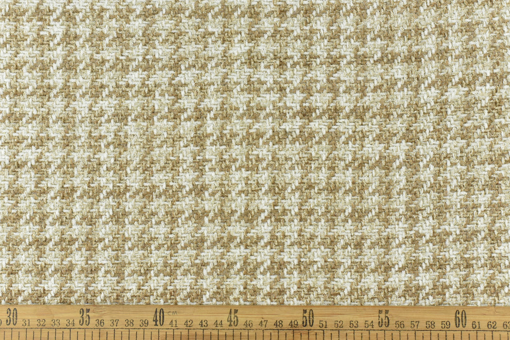 Heavy Weight Tan and White Houndstooth Plaid Upholstery Fabric For Chair Couch|Vintage Geometric Check Furniture Fabric-740GSM