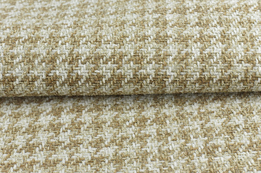 Heavy Weight Tan and White Houndstooth Plaid Upholstery Fabric For Chair Couch|Vintage Geometric Check Furniture Fabric-740GSM