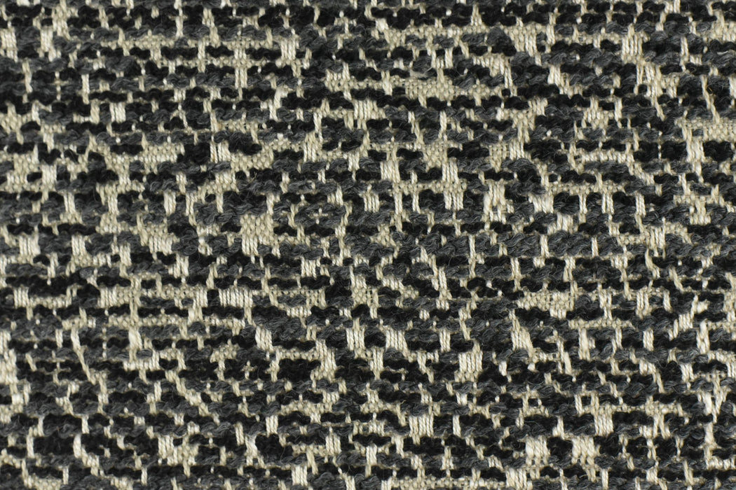 Heavy Weight Wool Linen Blend Boucle Upholstery Fabric For Chair in Black and Cream|High End Designer Textured Couch Upholstery Fabric