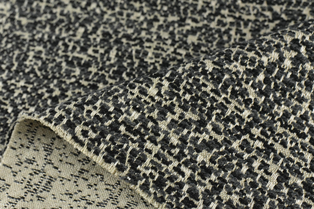 Heavy Weight Wool Linen Blend Boucle Upholstery Fabric For Chair in Black and Cream|High End Designer Textured Couch Upholstery Fabric