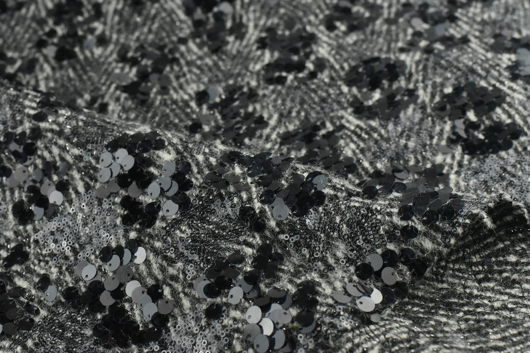 Heavy Weight Wool Upholstery Fabric Embroidered With Black Squin|Abstract Shining Pattern Upholstery Fabric For Pillow Drapery