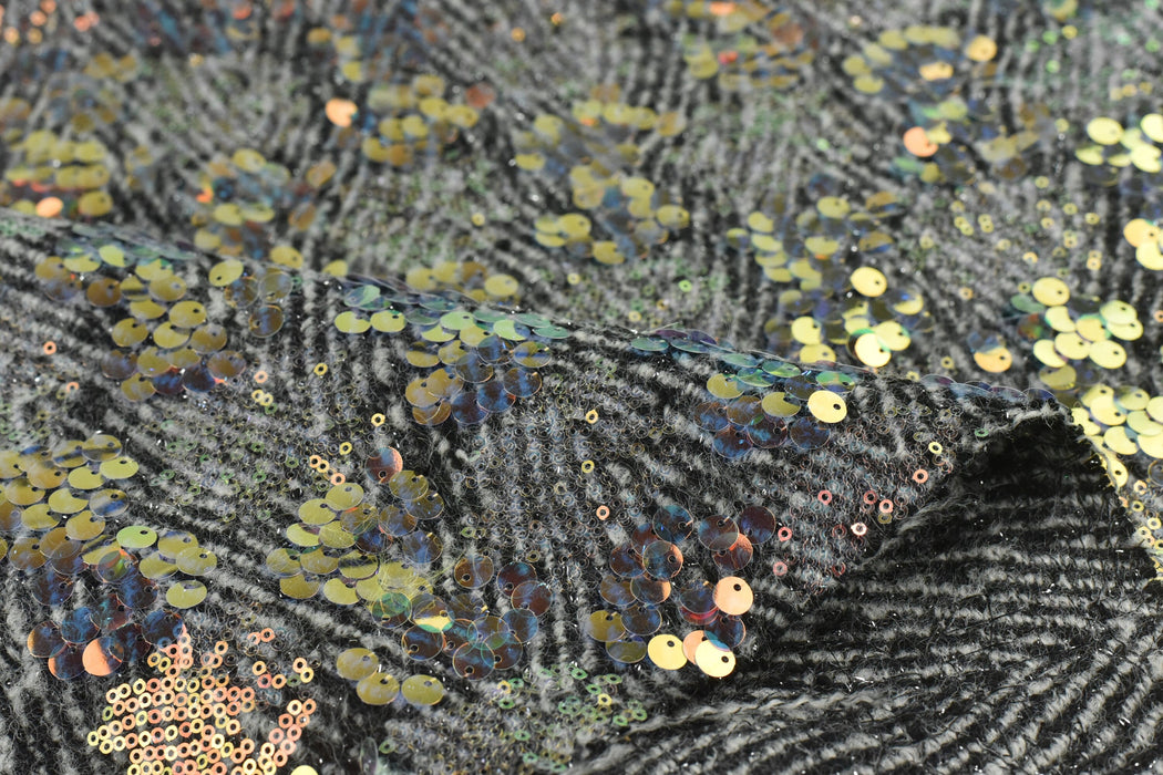 Heavy Weight Wool Upholstery Fabric Embroidered With Colorful Sequins|Abstract Shining Pattern Upholstery Fabric For Pillow Drapery(70%Wool)