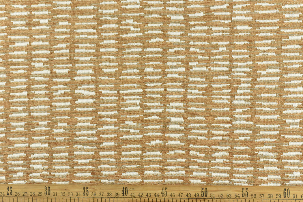 Heavy Weight Yellow Cream Stylish Linen Blend Abstract Stripe Upholstery Fabric|Modern Geometric Textured Sofa Cushion Fabric 55"W/925GSM