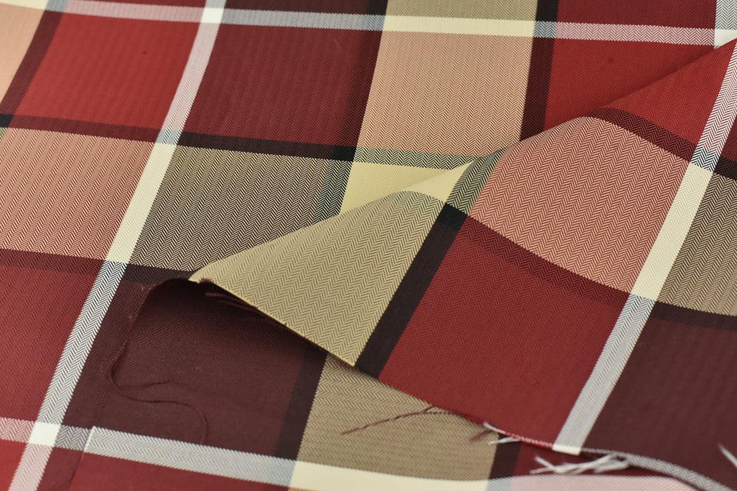 Tartan Plaid Check Outdoor Garden Upholstery Fabric For Cushion|Geometric with Small Herringbone Textured Patio Furniture Fabric For Chair