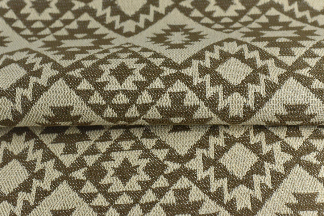 Heavy Weight Vintage Cotton Blend Ethnic Aztec Pattern Geometric Upholsetry Fabric For Chair|Red/Brown/Cream Tribal Woven Fabric For Curtain