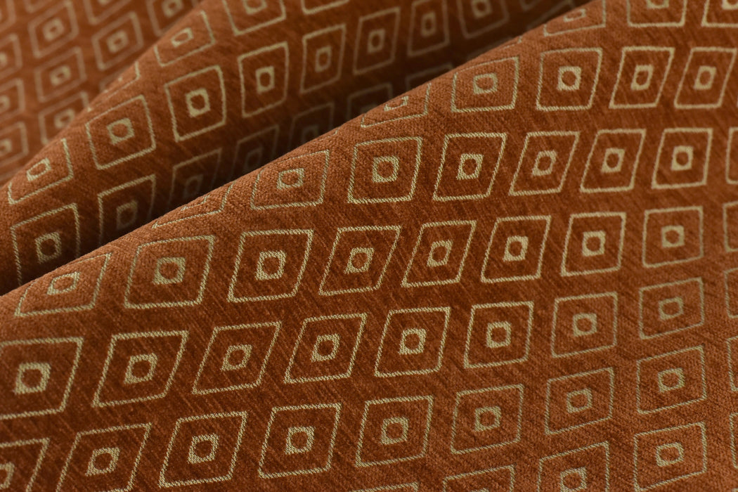 Mid Century Modern Rust Brown Vintage Geometric Chenille Upholstery Fabric For Chair Curtain|Small Diamond Pattern Furniture Reupholstery