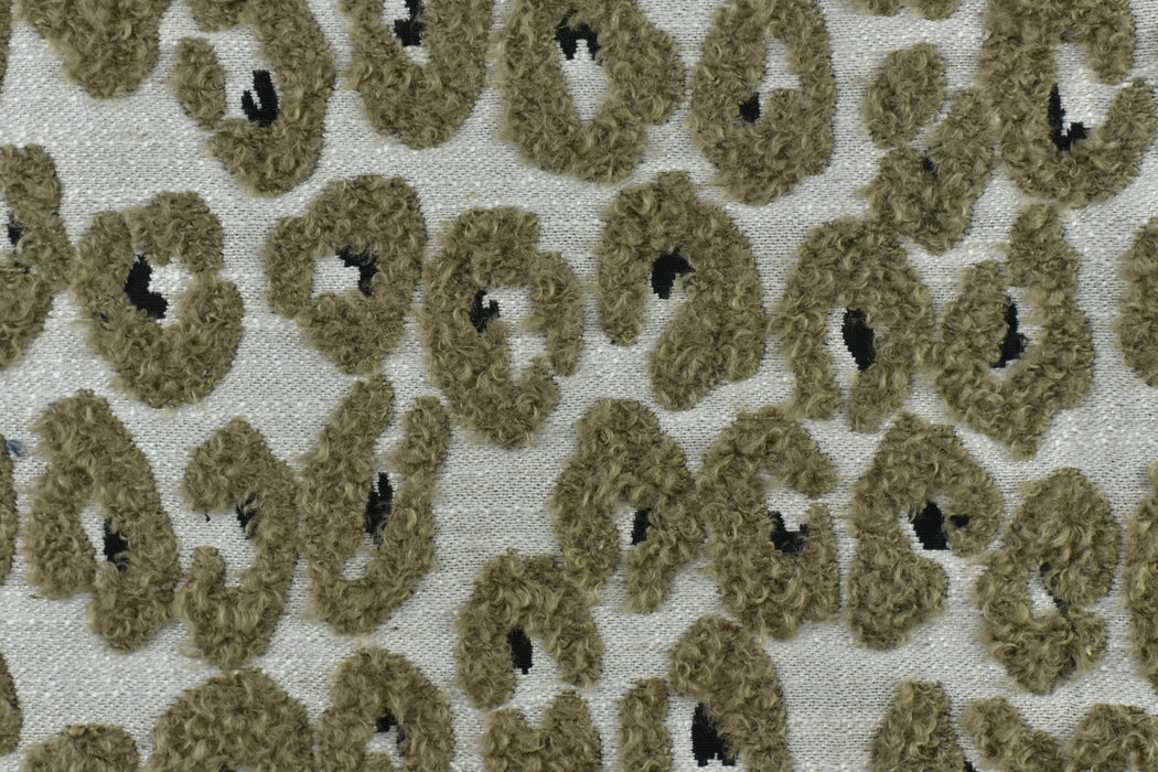 Heavy Weight Olive Grey Leopard Geometric Boucle Upholstery Fabric For Chair|Vintage Textured Abstract Animal Skin Fabric for Ottoman