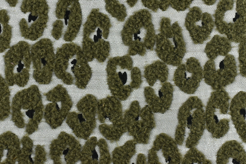 Heavy Weight Olive Grey Leopard Geometric Boucle Upholstery Fabric For Chair|Vintage Textured Abstract Animal Skin Fabric for Ottoman